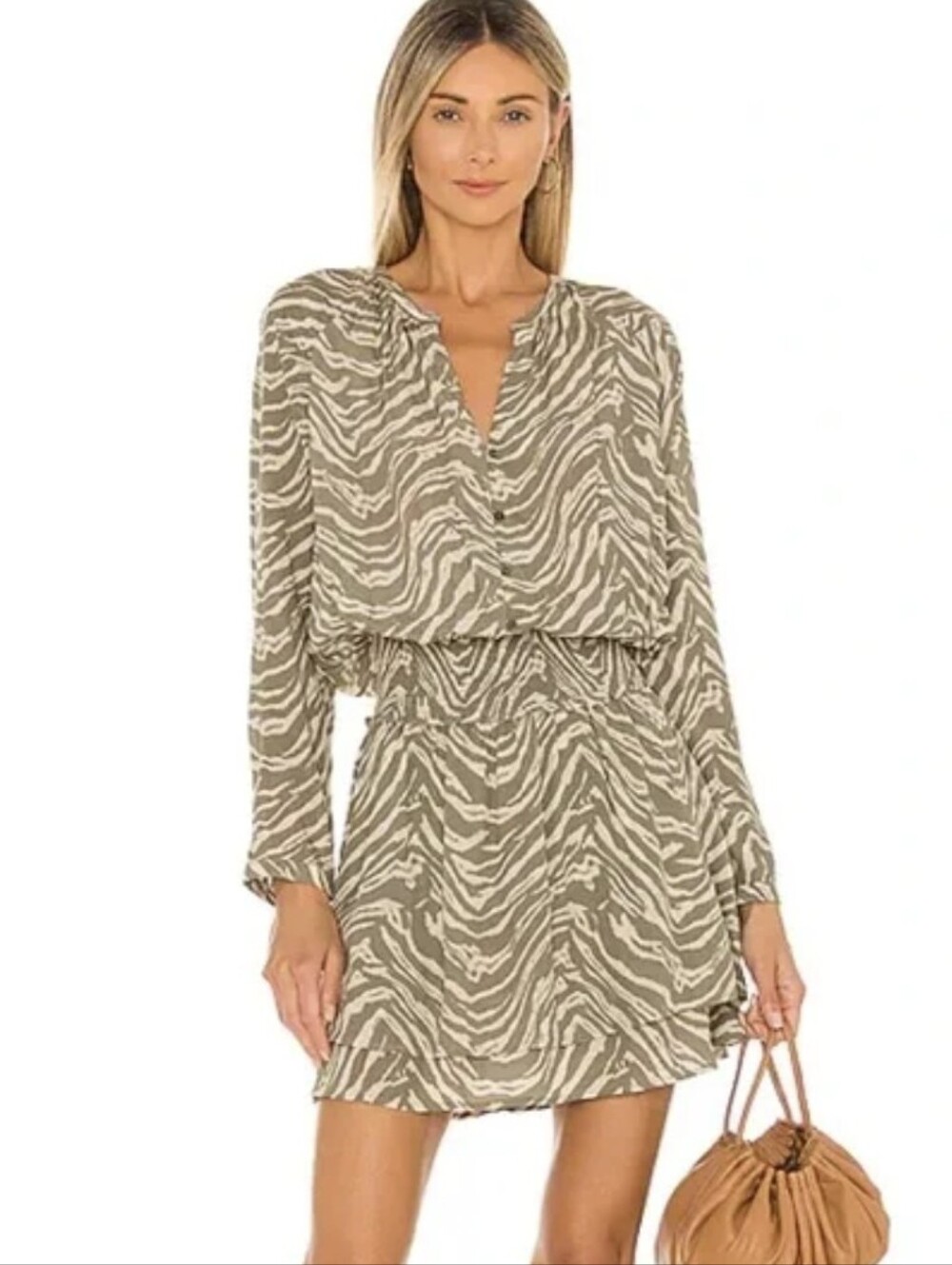Rails Women's Taupe Safari Zebra-Print Long Sleeve Dress. Jasmine